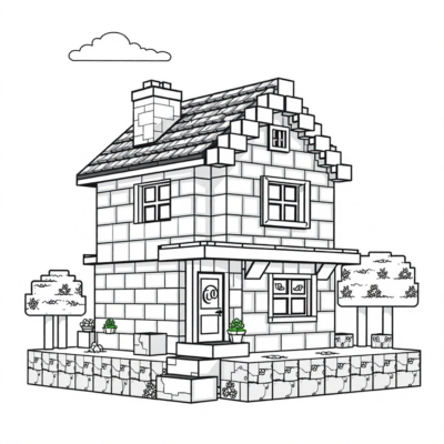Coloring Book: Minecraft – Building a House from Blocks