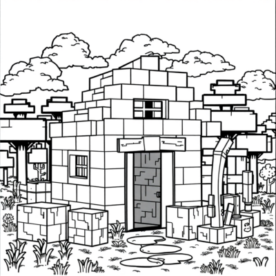 Coloring Book: Minecraft – Building a Farm with Blocks