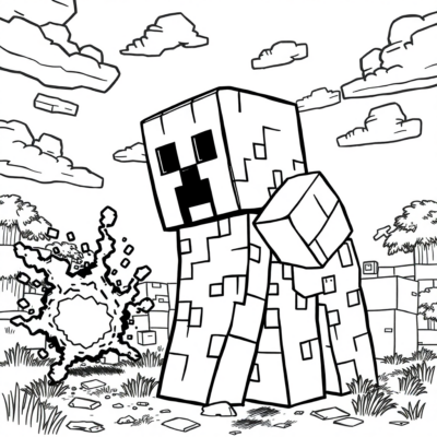 Coloring Book: Minecraft – Creeper Explodes Nearby