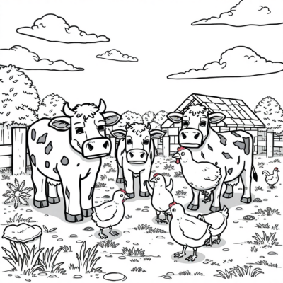 Coloring Book: Minecraft – Farm with Cows and Chickens