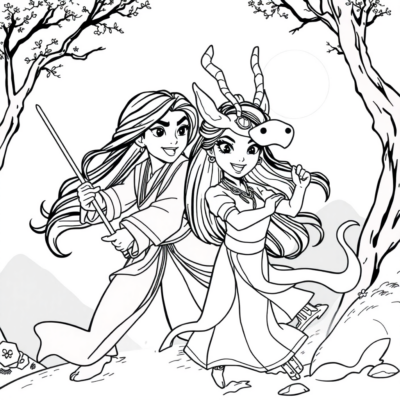 Coloring Book: Mulan and Mushu in Action