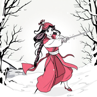 Coloring Book: Mulan Fights in the Snow