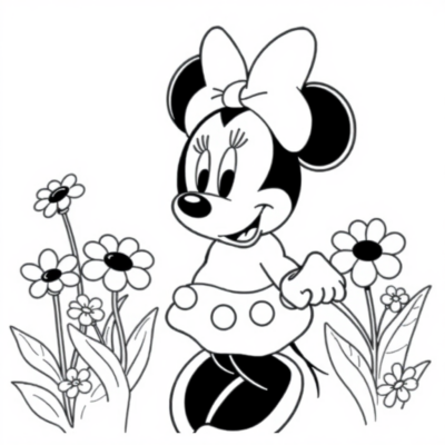 Coloring Book: Minnie Mouse in Flowers