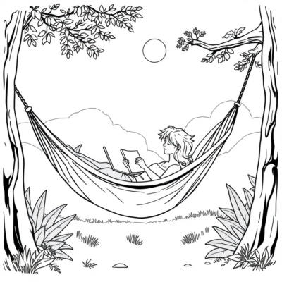 Coloring Book: Relaxation – A Moment with a Book in a Hammock