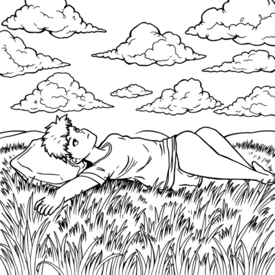 Coloring Book: Rest – Lying on the Grass and Watching the Clouds