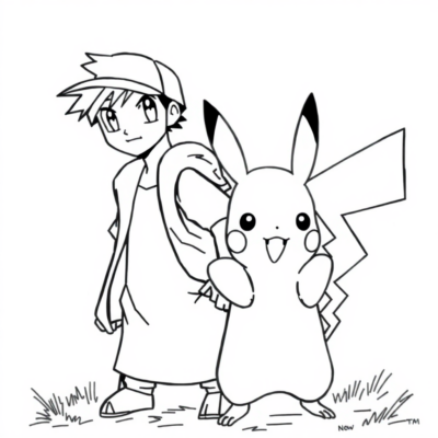 Coloring Book: POKEMONS – Ash and Pikachu Ready to Battle