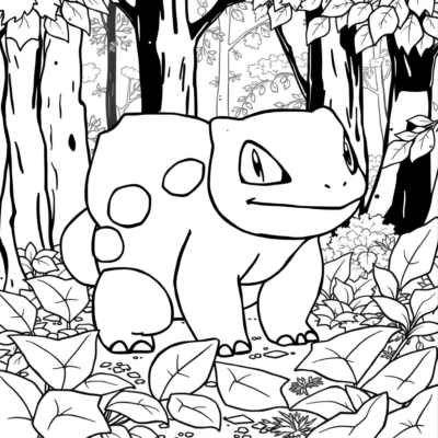 Coloring Book: POKEMON – Bulbasaur in the Forest with Leaves
