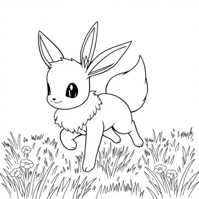 Coloring Book: POKEMON – Eevee Running in the Meadow