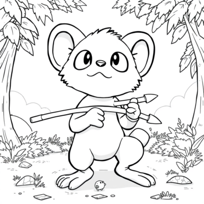 Coloring Book: POKEMONS – Grookey Playing on Sticks
