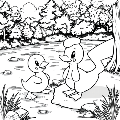 Coloring Book: POKEMONS – Misty with Psyduck by the River