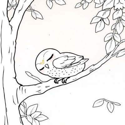 Coloring Book: POKEMON – Rowlet Sleeping on a Branch