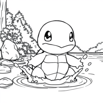 Coloring Book: POKEMONS – Squirtle Splashing in the Lake