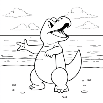 Coloring Book: POKEMONS – Totodile Dancing on the Beach