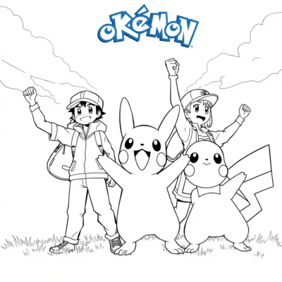 Coloring Book: POKÉMONS – Trainers Celebrate Victory