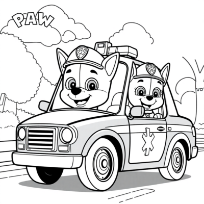 Coloring Book: PAW PATROL: Chase in the Police Car with Lights and Siren