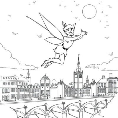 Coloring Book: Peter Pan Flying Over London