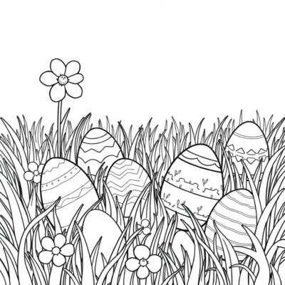 Coloring Book: Easter Eggs in the Grass