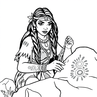 Coloring Book: Pocahontas Paints Patterns on Rocks