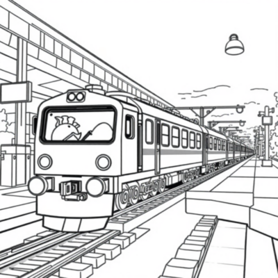 Coloring Book: LEGO Train Passing Through the Station