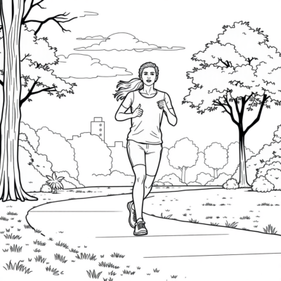 Coloring Book: Relax – Jogging in a Peaceful Park in the Morning