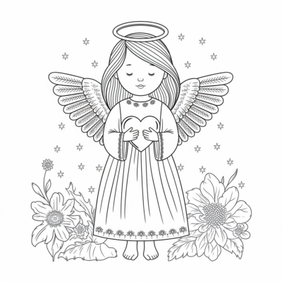 Coloring Book: Religion – Little Angel Holding a Heart