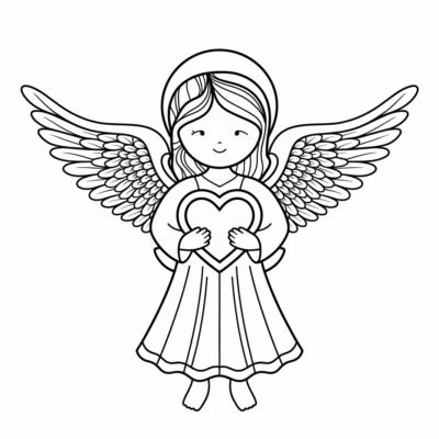 Coloring Book: Religion – Angel Holding a Heart