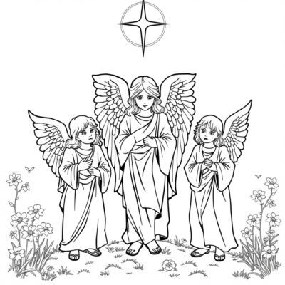 Coloring Book: Religion – Guardian Angels Watching Over Children