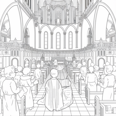 Coloring Book: Religion – Children in Church During Singing