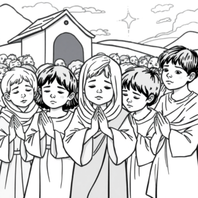 Coloring Book: Religion – Children Gathered in Prayer