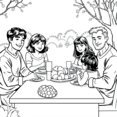 Coloring Book: Family at Easter Breakfast