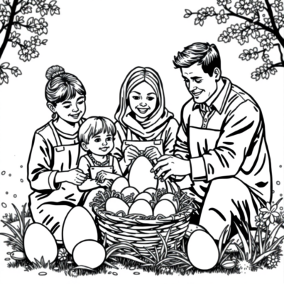 Coloring Book: Family Making Easter Eggs Together