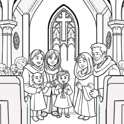 Coloring Book: Family at Church for the Holidays