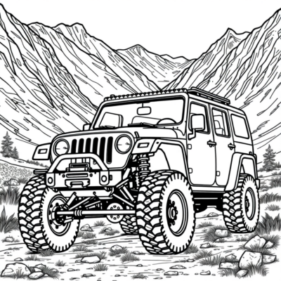 Coloring Book: Car – Large Off-Road Vehicle in the Mountains
