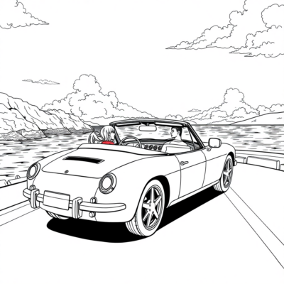 Coloring Book: Convertible Driving by the Sea