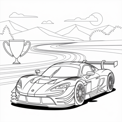 Coloring Book: Race Car – Racing on the Track with Trophies