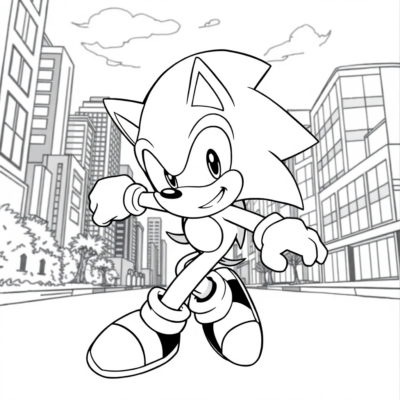 Coloring Book: Sonic – Sonic Runs Through the City
