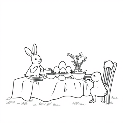 Coloring Book: Easter Table with Dishes