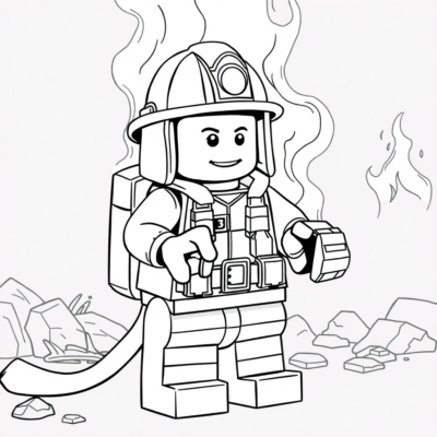 Coloring Book: LEGO Firefighter Extinguishing a Fire