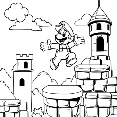Coloring Book: Super Mario – Jumping on Platforms in the Castle