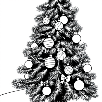 Coloring Book: Christmas – Christmas Tree Decorated with Ornaments