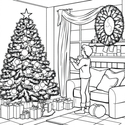 Coloring Book: Christmas – Decorating the Tree at Home