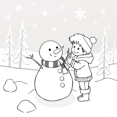 Coloring Book: Christmas – Kids Build a Snowman