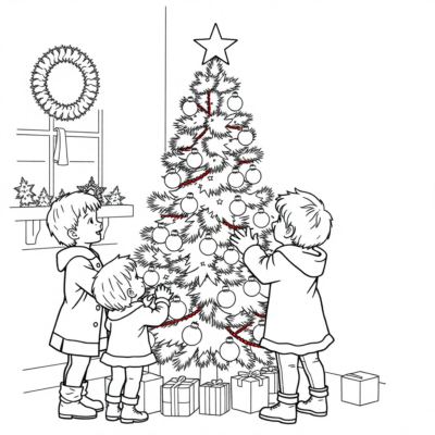 Christmas – Children decorating the Christmas tree