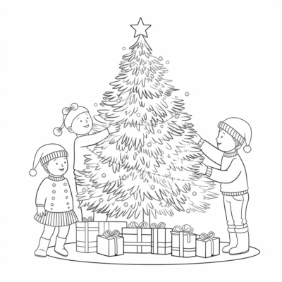 Coloring Book: Christmas – Children Decorating the Tree
