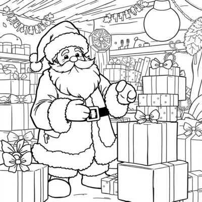 Coloring Book: Christmas – Santa Packing Gifts in the Workshop