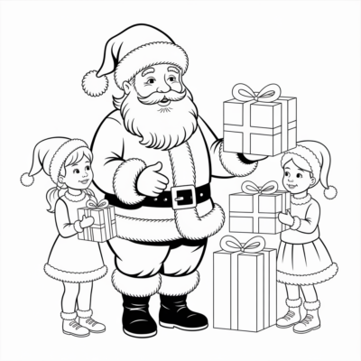 Coloring Book: Christmas – Santa Distributing Gifts to Children