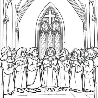 Coloring Book: Christmas – Singing Carols in Church