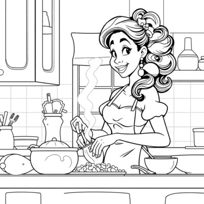 Coloring Book: Tiana Cooks in the Kitchen