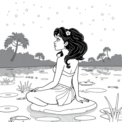 Coloring Book: Tiana Under the Stars Above the Swamp