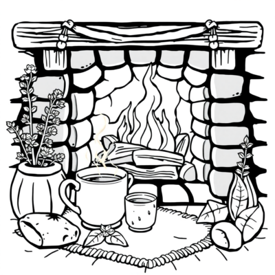 Coloring Book: Calmness – Herbal Tea by the Fireplace